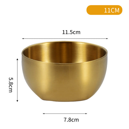 Golden 304 Stainless Steel Rice Round Bowl Heat-Resistant Soup Bowl Kimchi Double-Layer Bowl 115 mm