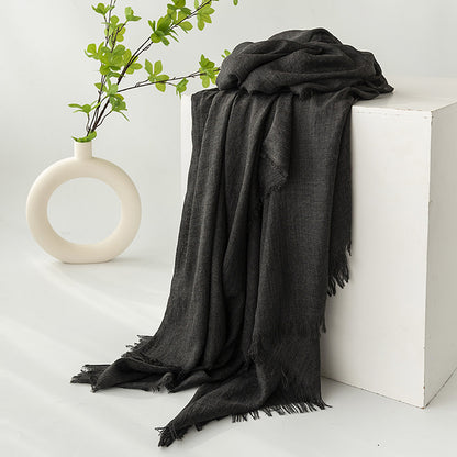 75'' Linen Feeling Scarf Pashmina Shawls Wraps Short Fringed Scarf Long Headscarf - Embroider