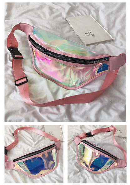 PVC Water Resistant Shiny Waist Bag Laser Waist Bum Bag W/Adjustable Belt