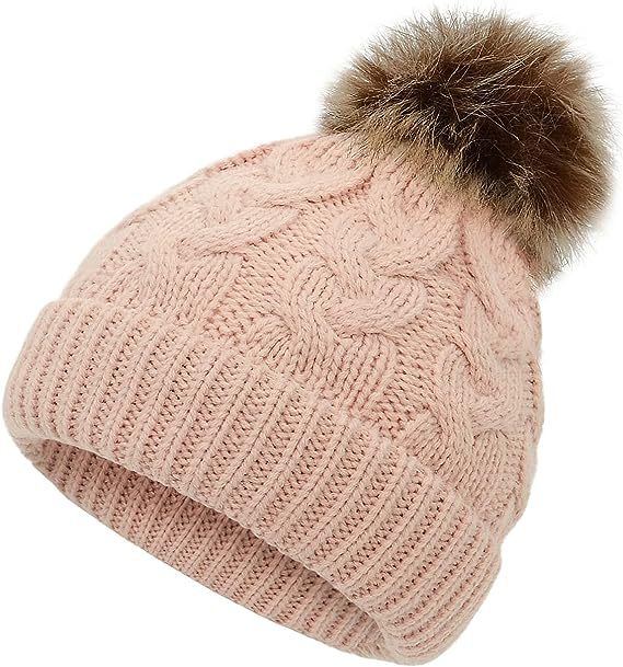 Children Cable Knit Beanie W/ Pom-pom