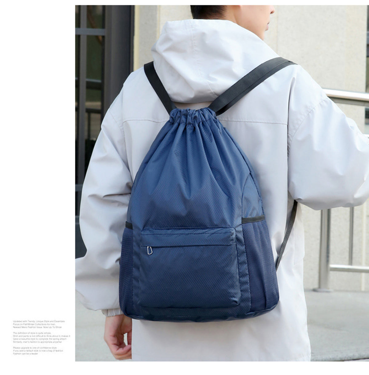 18 x 12.67" Drawstring Backpack, Waterproof Sports Gym Bag with Side Pocket
