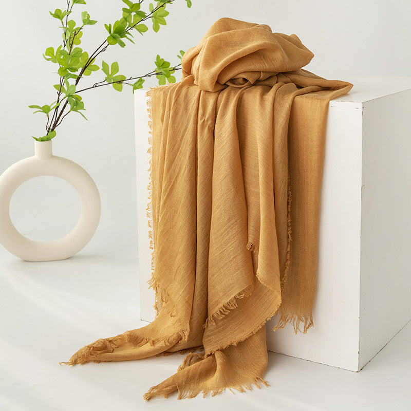 75'' Linen Feeling Scarf Pashmina Shawls Wraps Short Fringed Scarf Long Headscarf - Woven Label