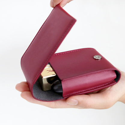 PU Leather Magnetic Buckle Makeup Bag Handle Bag Lipstick Storage Pouch W/Compact Mirror