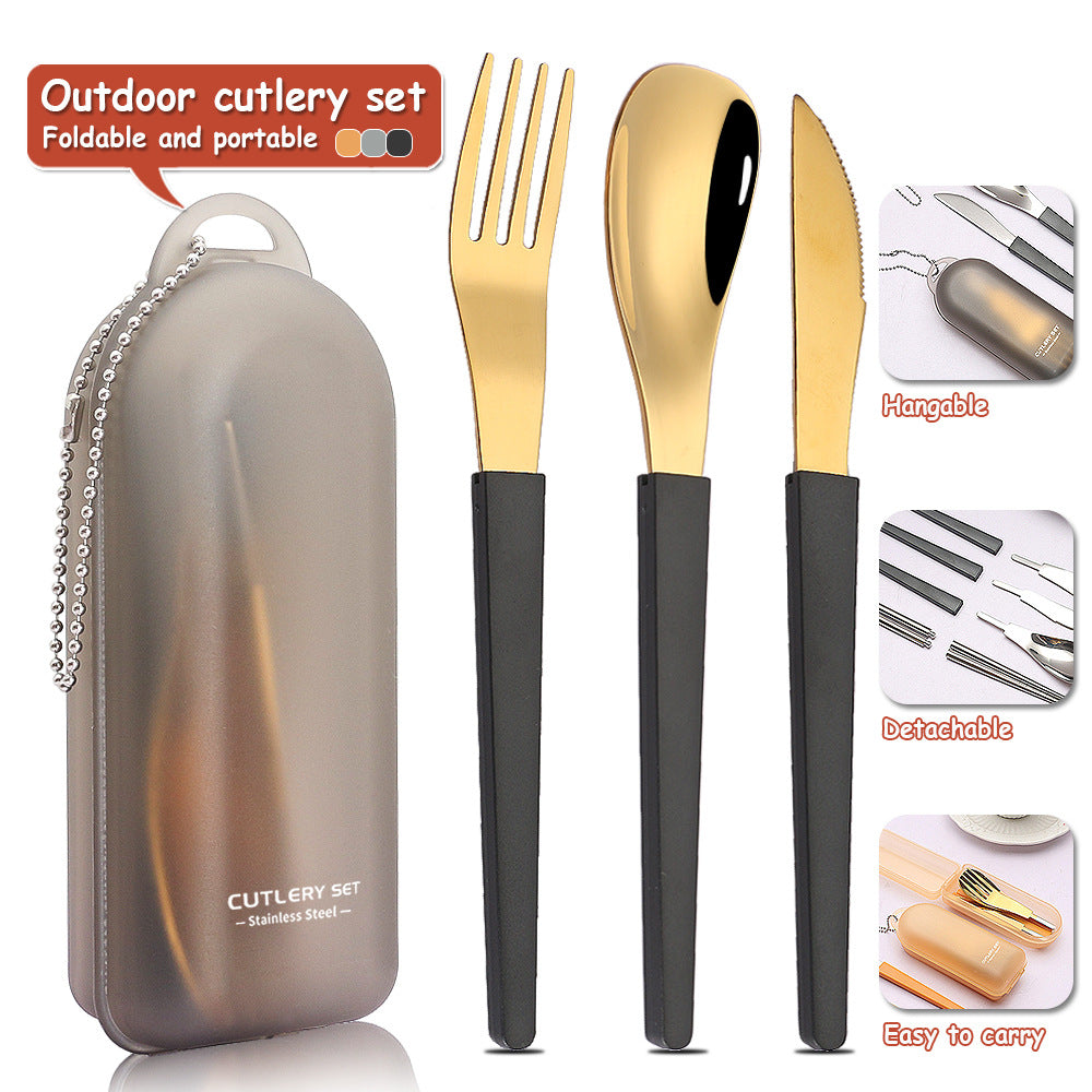 Portable Folding 304 Stainless Steel Spoon Knife Fork Tableware Set