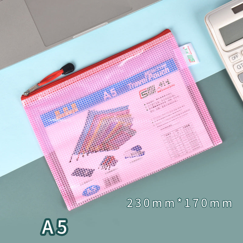 A5 Size Mesh Zipper Pouch Document Holder Bag File Document Pouch For School Office