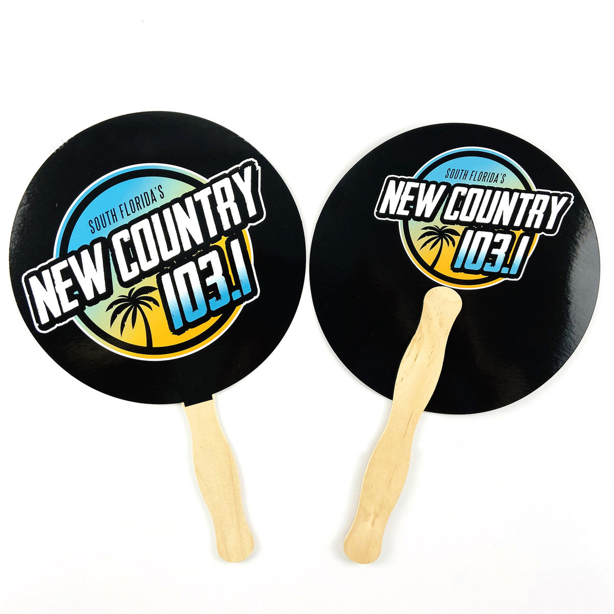 Costom Round Shape Summer Paper Hand Held Fan W/ Wood Handle