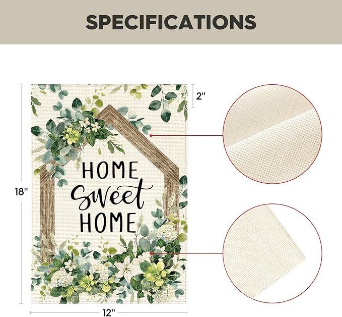 Colorlife Home Sweet Home Spring Floral Garden Flag 12x18" Double Sided Outside