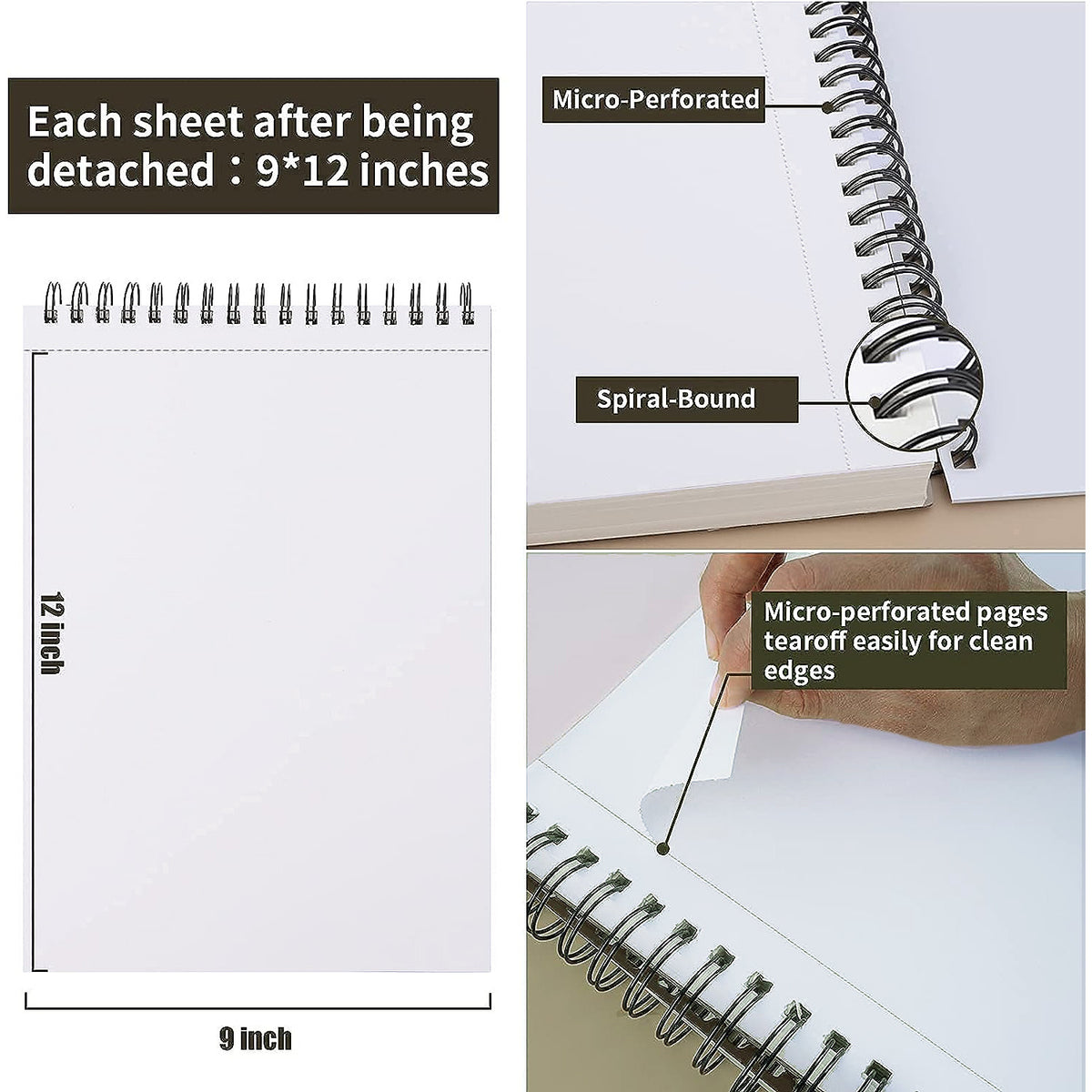 9"x12" Sketch Book 100 Sheets Sketch Pad Top Spiral Bound Drawing Book For Kids And Adults