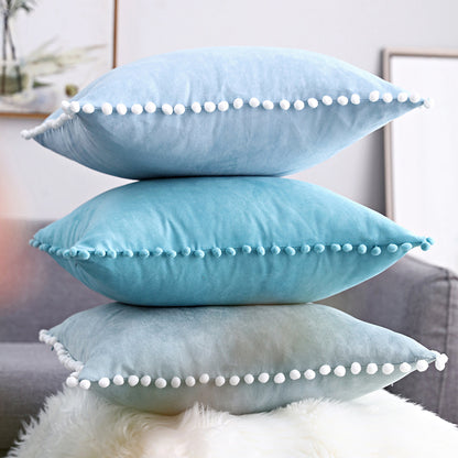 15 x 8" Pompoms Pillowcase Velvet Ball Tassel Trimmed Pillowshams Pompom Fringe Cute Pillowcase