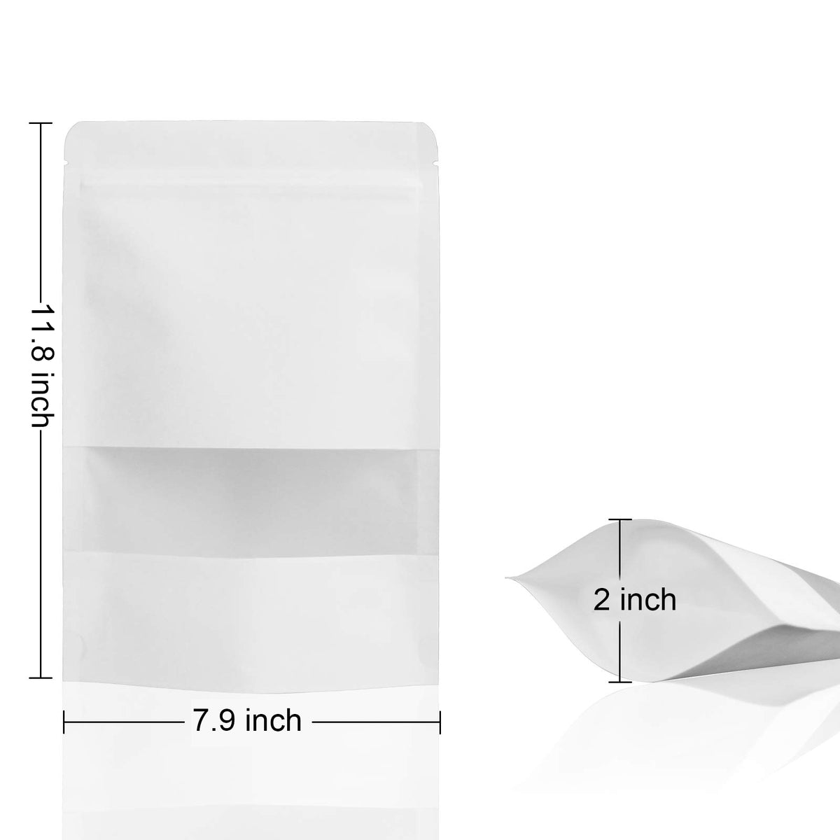 7.9 x 11.8" White Kraft Paper Bags W/Window Stand Up Ziplock Resealable Pouch Coffee Bag