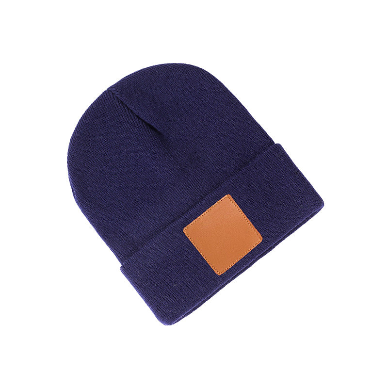 Leather Knit Cuffed Beanie Hat