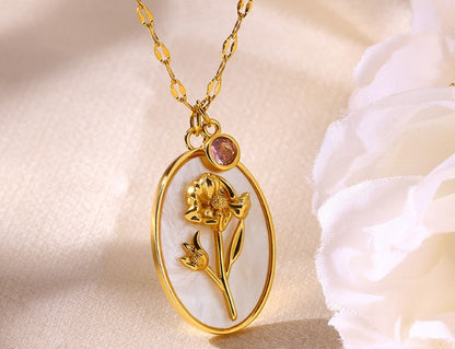 Gold Plated Iris Flower Necklace, Three-Dimensional Floral Necklace