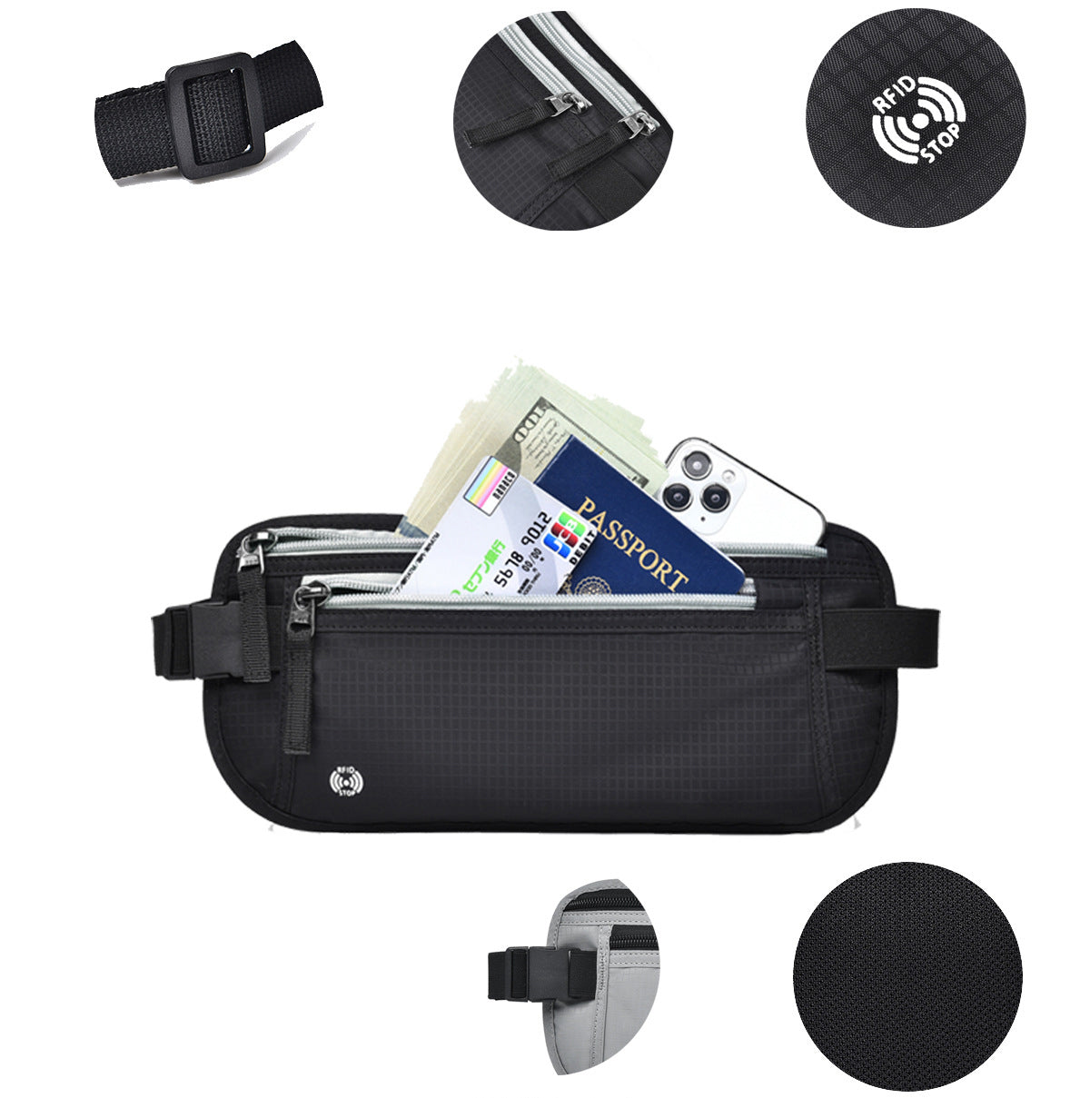 Water Resistant Fanny Waist Pack RFID Passport Holder