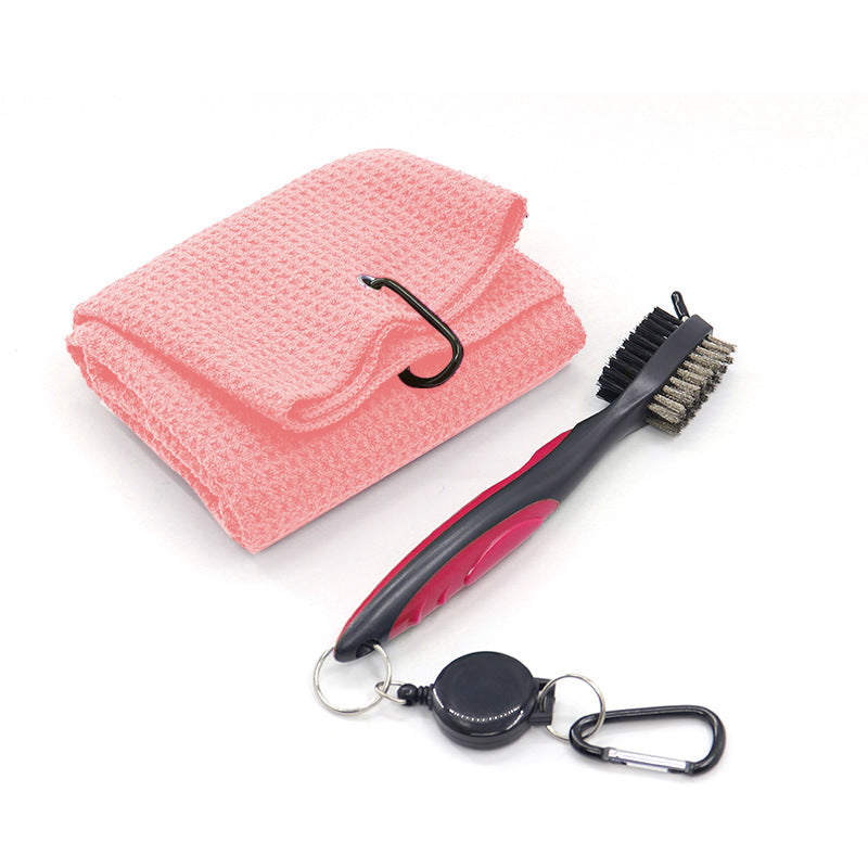 Microfiber Waffle Pattern Tri-fold Golf Towel Set Golf Club Cleaning Brush Kit