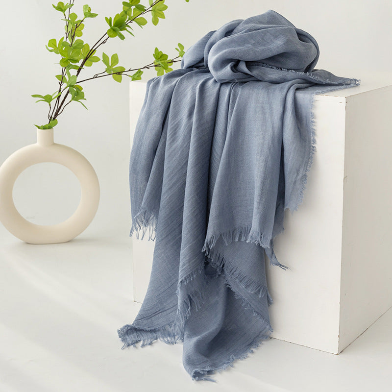 75'' Linen Feeling Scarf Pashmina Shawls Wraps Short Fringed Scarf Long Headscarf - Embroider