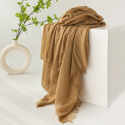 75'' Linen Feeling Scarf Pashmina Shawls Wraps Short Fringed Scarf Long Headscarf - Embroider