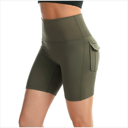 Women's Fitness High Waist Yoga Shorts Sports Tights Short Pants W/Two Pockets