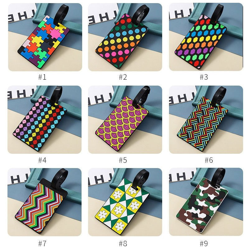 Geometric Shapes Raised 3D Soft PVC Luggage Tag For Suitcase Travel Baggage Identification