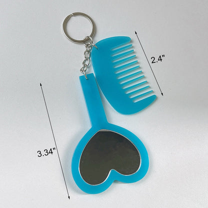 Love Heart Shaped Mirror and Comb Set Pendant Bag Charm Accessory