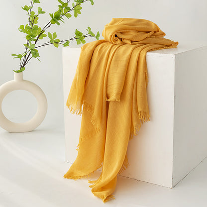 75'' Linen Feeling Scarf Pashmina Shawls Wraps Short Fringed Scarf Long Headscarf - Embroider