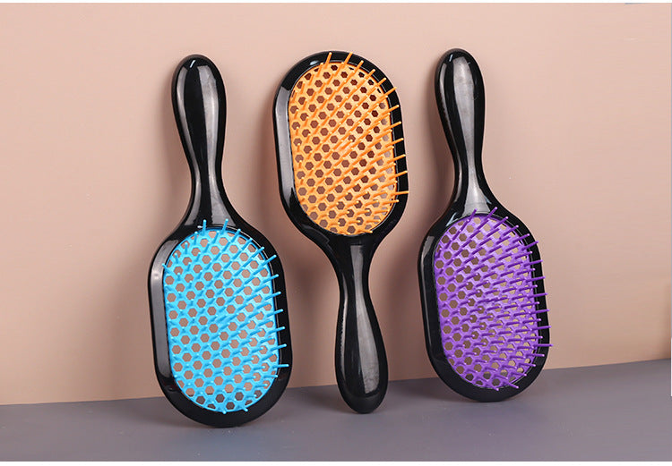 Hollow Out Hair Brush Scalp Massage Comb With Black Grip For Dry & Wet Hair