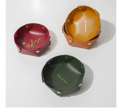 6.89'' Dia Foldable PU Leather Desk Sundries Storage Tray