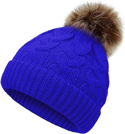 Children Cable Knit Beanie W/ Pom-pom