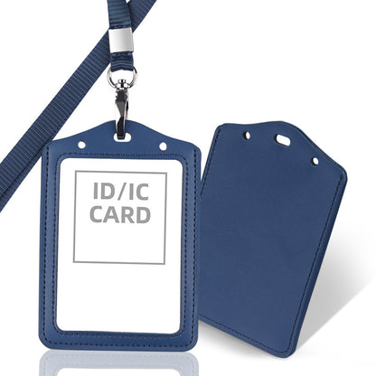 Large Size Leather Vertical ID Card Holder Badge Holder With Lanyard