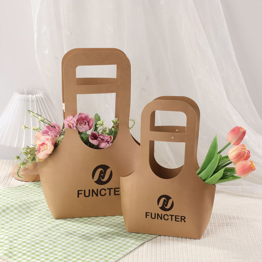 Custom Kraft Paper Bouquet Gift Tote Bag W/ Handle 9 x 4 x 16"