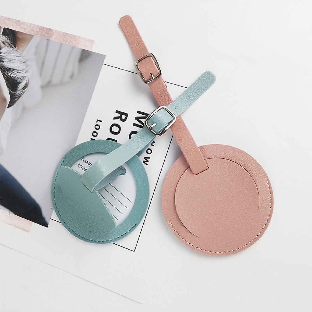 PU Leather Luggage Tag for Travel Business Trip Circle Luggage Tag