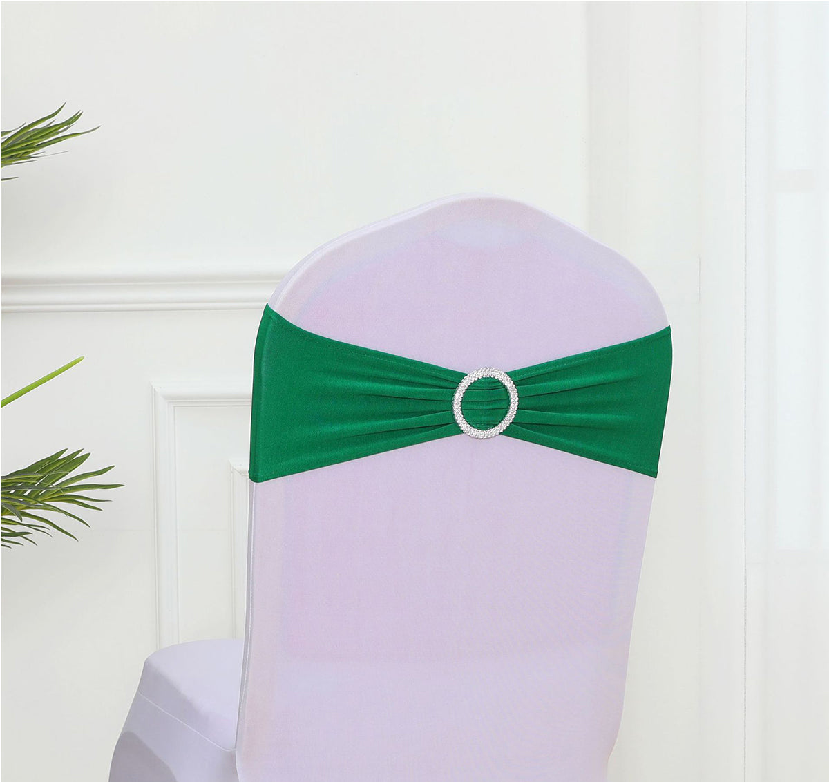 Chair Sashes Bow Satin Bowknot Stretchy Bands Chair Bowknot W/ Diamond Buckle