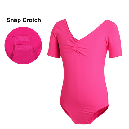 One-piece Kid Short Sleeve Dance Ballet Leotard Bodysuit - Snap Crotch