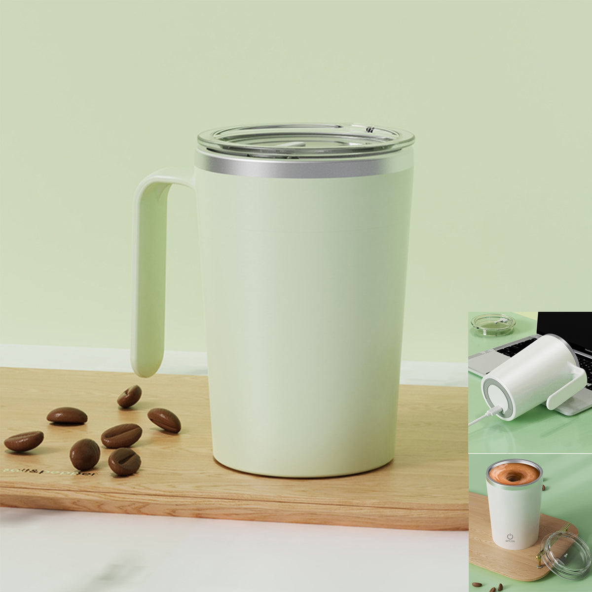 12 Oz. Stainless Steel Coffee Automatic Stirring Cup Coffee Mug Handle Cup