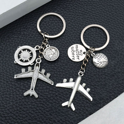Airplane Shape Key Chain with Passport Round Pendant Airline Company Giveaway