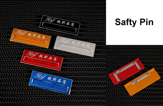 Professional Aluminum Alloy Name Tags Nameplate Badge with Safety Pin & Window #15