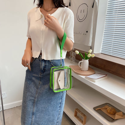 PVC Transparent Crossbody Bag Single Shoulder Bag W/One Separate Pouch