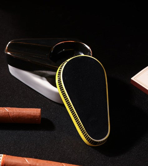 Single Slot Ceramic Cigar Ashtray, Portable Glossy Cigar Holder Ash Tray W/ Gift Box