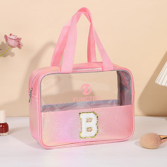 W/Webbing Handle Waterproof Letter B Cosmetic Bag Toiletry Bag