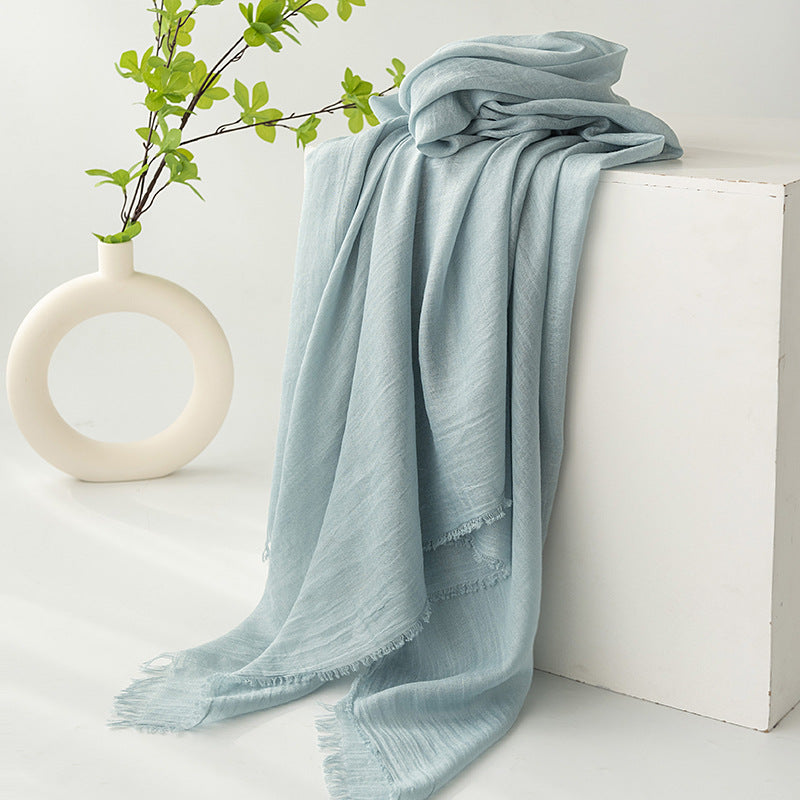 75'' Linen Feeling Scarf Pashmina Shawls Wraps Short Fringed Scarf Long Headscarf - Embroider
