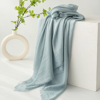 75'' Linen Feeling Scarf Pashmina Shawls Wraps Short Fringed Scarf Long Headscarf - Embroider