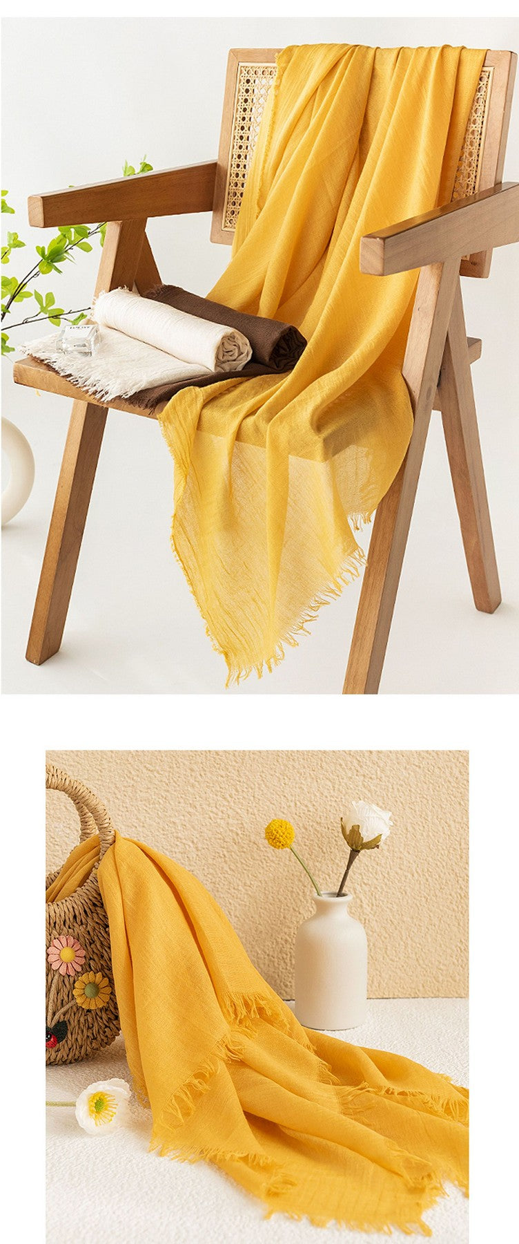 75'' Linen Feeling Scarf Pashmina Shawls Wraps Short Fringed Scarf Long Headscarf - Embroider