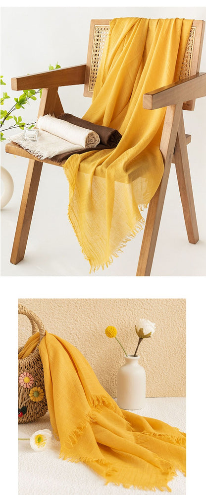 75'' Linen Feeling Scarf Pashmina Shawls Wraps Short Fringed Scarf Long Headscarf - Embroider
