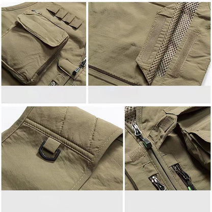 Outdoor Multi Pockets Hiking Vest Cargo Vest Safari Jacket