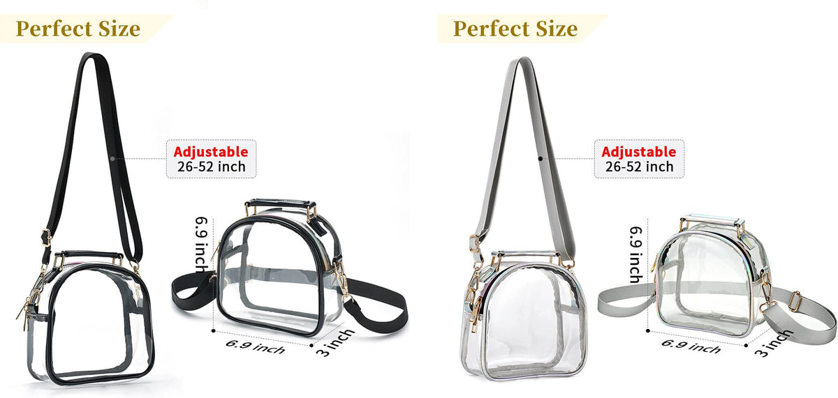 Women's PVC Transparent Clutch Clear Purse Crossbody Bag with Adjustable Strap Stadium Approved Bag