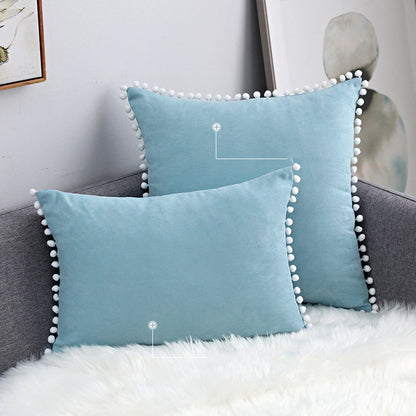 15 x 8" Pompoms Pillowcase Velvet Ball Tassel Trimmed Pillowshams Pompom Fringe Cute Pillowcase