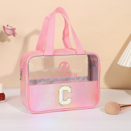 Waterproof Letter C Cosmetic Bag Toiletry Bag W/Webbing Handle