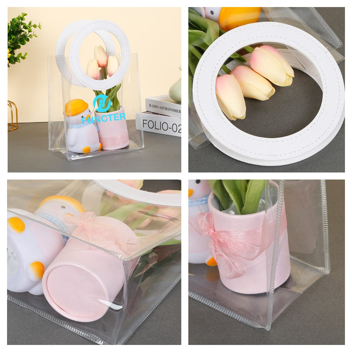 PVC Transparent Reusable Tote Bag Gift Bag W/ Round Handle 7x8x4"