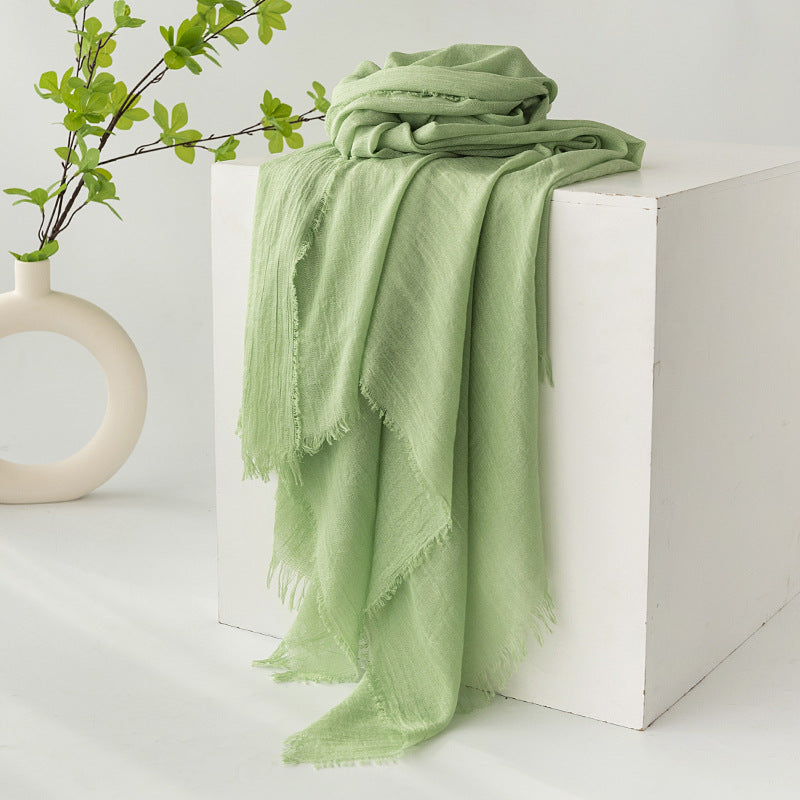 75'' Linen Feeling Scarf Pashmina Shawls Wraps Short Fringed Scarf Long Headscarf - Woven Label