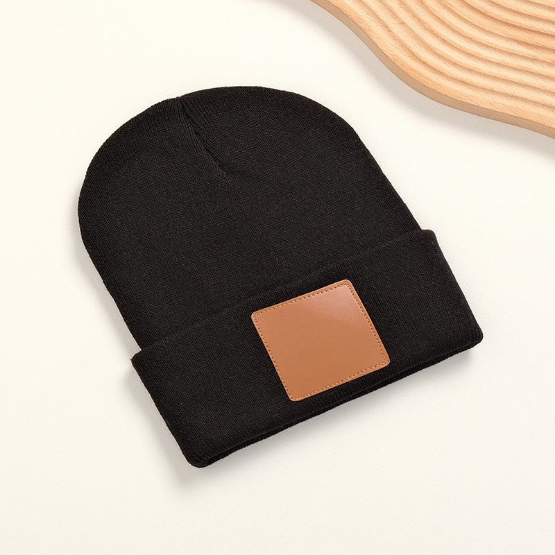 Leather Knit Cuffed Beanie Hat
