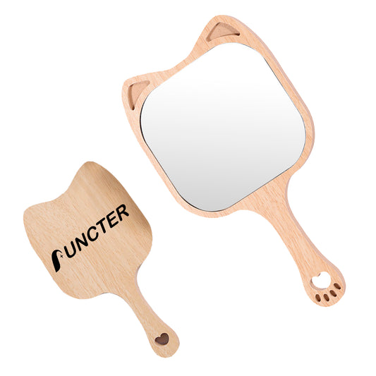 Raccoon Shape Wood Handheld Mirror Makeup Mirror - Size M